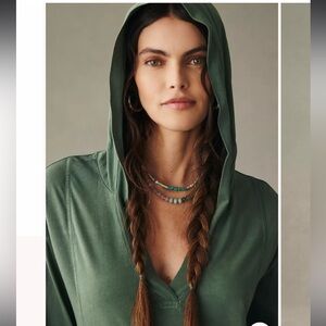 Anthropologie Green V-Neck Long Sleeve Midi Dress